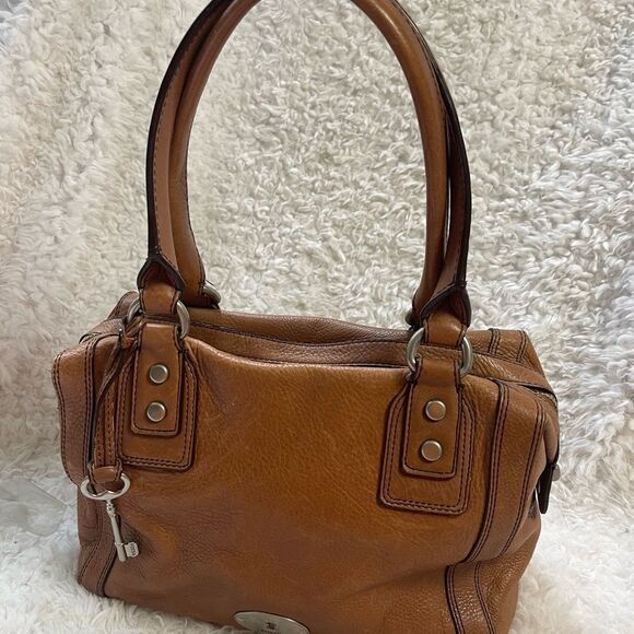 Fossil Marlow Brown Leather satchel faded gold tone hardwares and accent. - Picture 6 of 16
